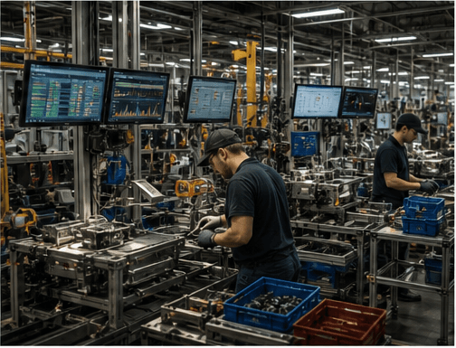 Industrial plant floor with exception queues and operations control